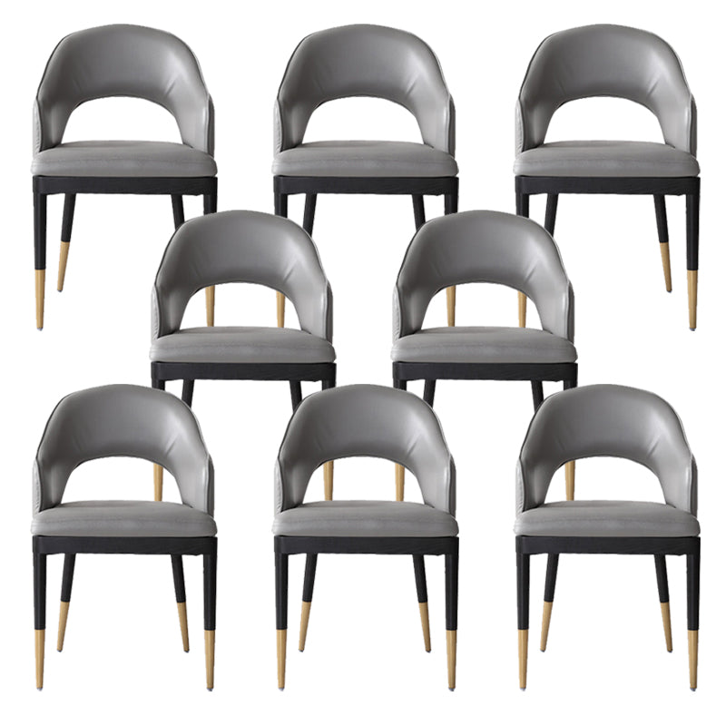 Glam Open Back Dineren fauteuil pu lederen eetkamerstoel met massieve houten benen