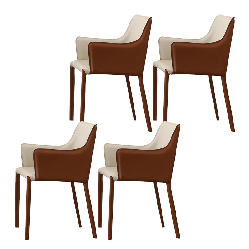 Upholstered Arm Chair Indoor Modern Faux Leather Dining Arm Chair with Metal Frame White-Brown 4 Piece Set Clearhalo 'Dining Chairs' 'Dining Tables & Seating' 'dining_chair' 'furn' 'furn_dining_chair' 'Furniture' 'Kitchen & Dining Furniture' 6304756