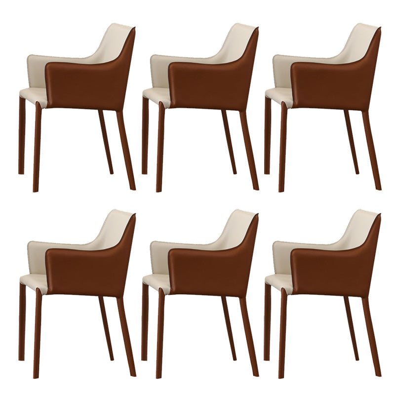 Upholstered Arm Chair Indoor Modern Faux Leather Dining Arm Chair with Metal Frame White-Brown 6 Piece Set Clearhalo 'Dining Chairs' 'Dining Tables & Seating' 'dining_chair' 'furn' 'furn_dining_chair' 'Furniture' 'Kitchen & Dining Furniture' 6304757