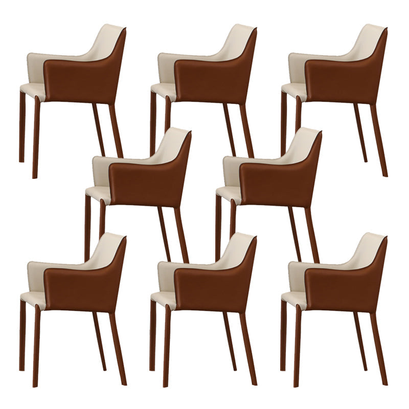 Upholstered Arm Chair Indoor Modern Faux Leather Dining Arm Chair with Metal Frame White-Brown 8 Piece Set Clearhalo 'Dining Chairs' 'Dining Tables & Seating' 'dining_chair' 'furn' 'furn_dining_chair' 'Furniture' 'Kitchen & Dining Furniture' 6304760