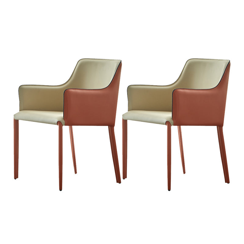 Upholstered Arm Chair Indoor Modern Faux Leather Dining Arm Chair with Metal Frame Yellow-Brown 2 Piece Set Clearhalo 'Dining Chairs' 'Dining Tables & Seating' 'dining_chair' 'furn' 'furn_dining_chair' 'Furniture' 'Kitchen & Dining Furniture' 6304763