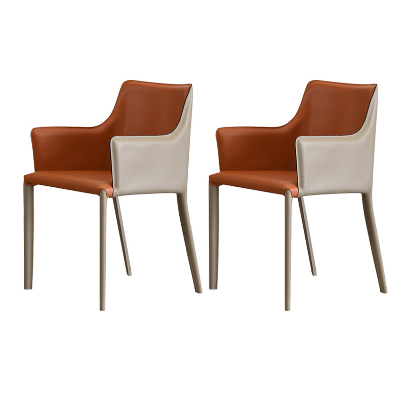 Upholstered Arm Chair Indoor Modern Faux Leather Dining Arm Chair with Metal Frame Brown-Grey 2 Piece Set Clearhalo 'Dining Chairs' 'Dining Tables & Seating' 'dining_chair' 'furn' 'furn_dining_chair' 'Furniture' 'Kitchen & Dining Furniture' 6304771