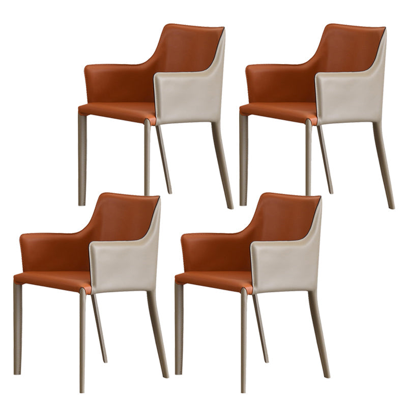Upholstered Arm Chair Indoor Modern Faux Leather Dining Arm Chair with Metal Frame Brown-Grey 4 Piece Set Clearhalo 'Dining Chairs' 'Dining Tables & Seating' 'dining_chair' 'furn' 'furn_dining_chair' 'Furniture' 'Kitchen & Dining Furniture' 6304772