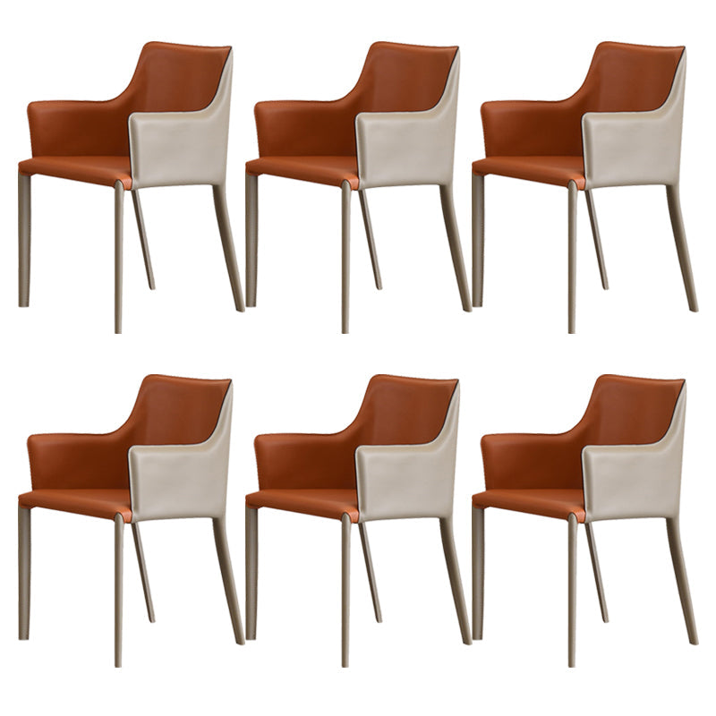 Upholstered Arm Chair Indoor Modern Faux Leather Dining Arm Chair with Metal Frame Brown-Grey 6 Piece Set Clearhalo 'Dining Chairs' 'Dining Tables & Seating' 'dining_chair' 'furn' 'furn_dining_chair' 'Furniture' 'Kitchen & Dining Furniture' 6304773