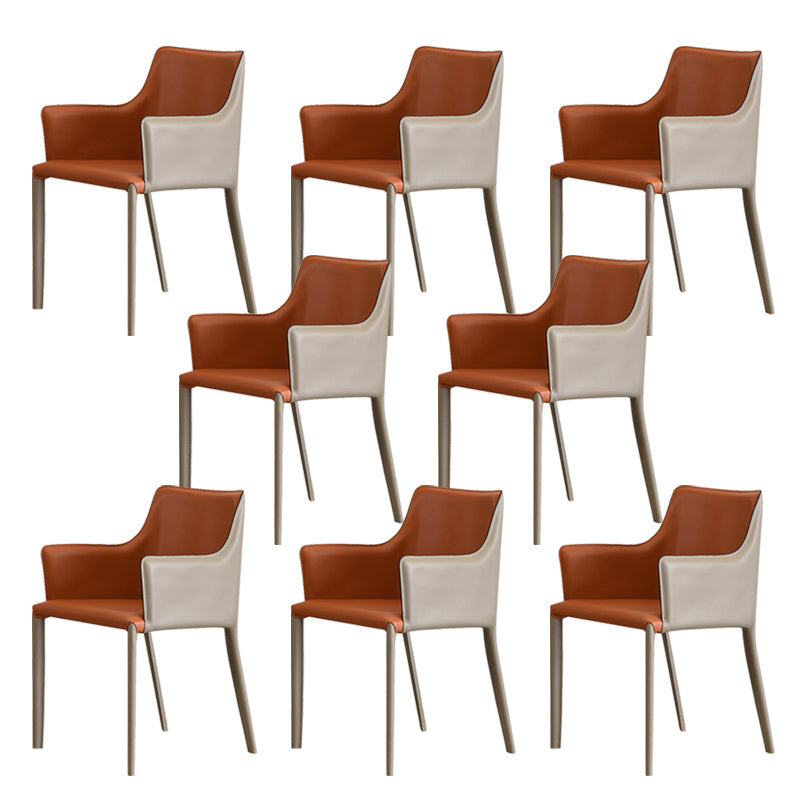 Upholstered Arm Chair Indoor Modern Faux Leather Dining Arm Chair with Metal Frame Brown-Grey 8 Piece Set Clearhalo 'Dining Chairs' 'Dining Tables & Seating' 'dining_chair' 'furn' 'furn_dining_chair' 'Furniture' 'Kitchen & Dining Furniture' 6304774