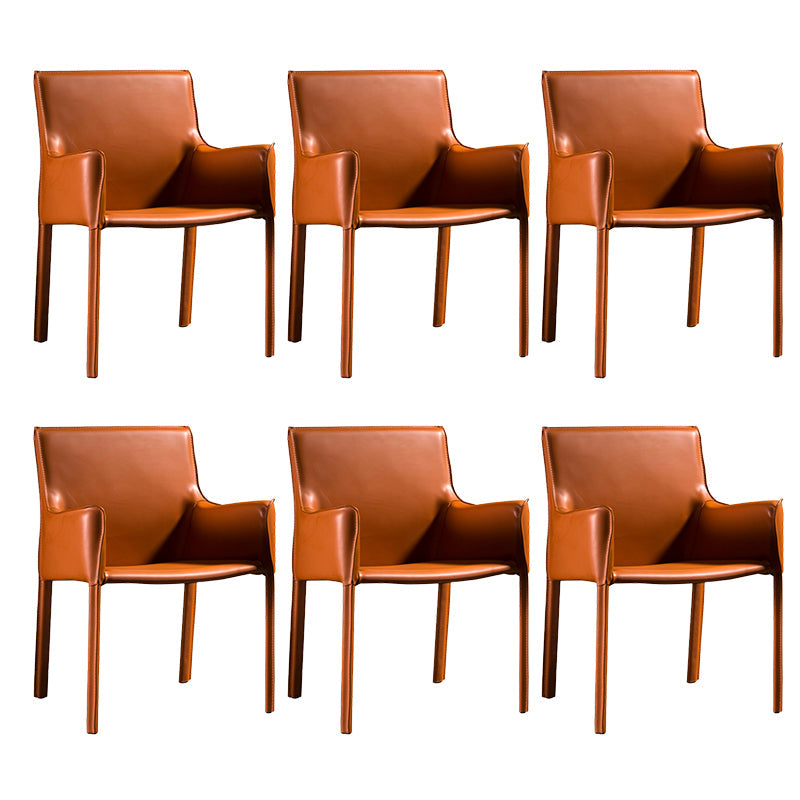 Upholstered Dining Chairs Faux Leather Kitchen Dining Arm Chair Orange 6 Piece Set Clearhalo 'Dining Chairs' 'Dining Tables & Seating' 'dining_chair' 'furn' 'furn_dining_chair' 'Furniture' 'Kitchen & Dining Furniture' 6304781