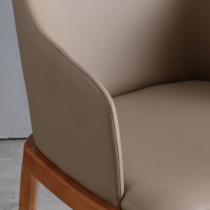 Contemporary Dining Arm Chair Faux Leather Dining Chair with Solid Wood Legs