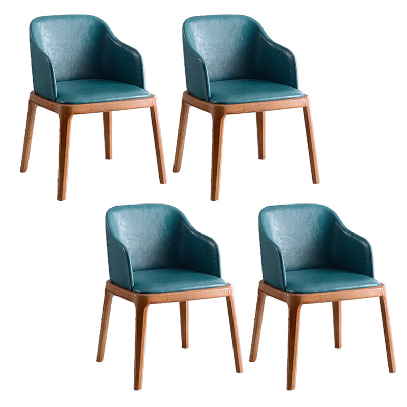 Contemporary Dining Arm Chair Faux Leather Dining Chair with Solid Wood Legs