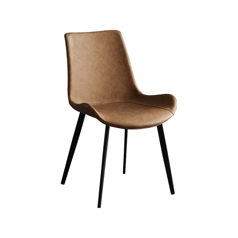 Industrial Dining Faux Leather Chair Indoor Black Metal Legs Dining Chair