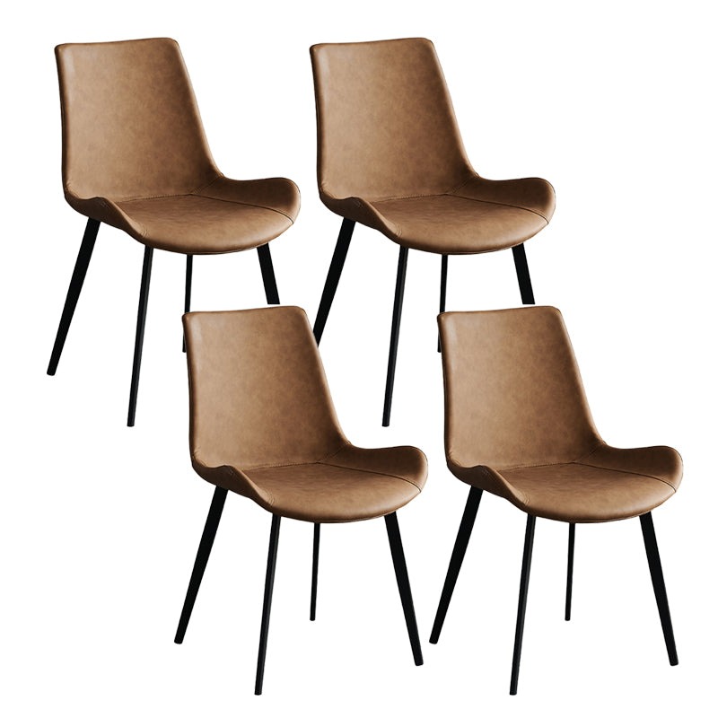 Industrial Dining Faux Leather Chair Indoor Black Metal Legs Dining Chair