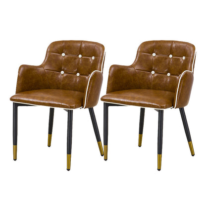 Glam Kitchen Dining Chairs Faux Leather Dining Arm Chair in Brown 2 Piece Set Clearhalo 'Dining Chairs' 'Dining Tables & Seating' 'dining_chair' 'furn' 'furn_dining_chair' 'Furniture' 'Kitchen & Dining Furniture' 6305027