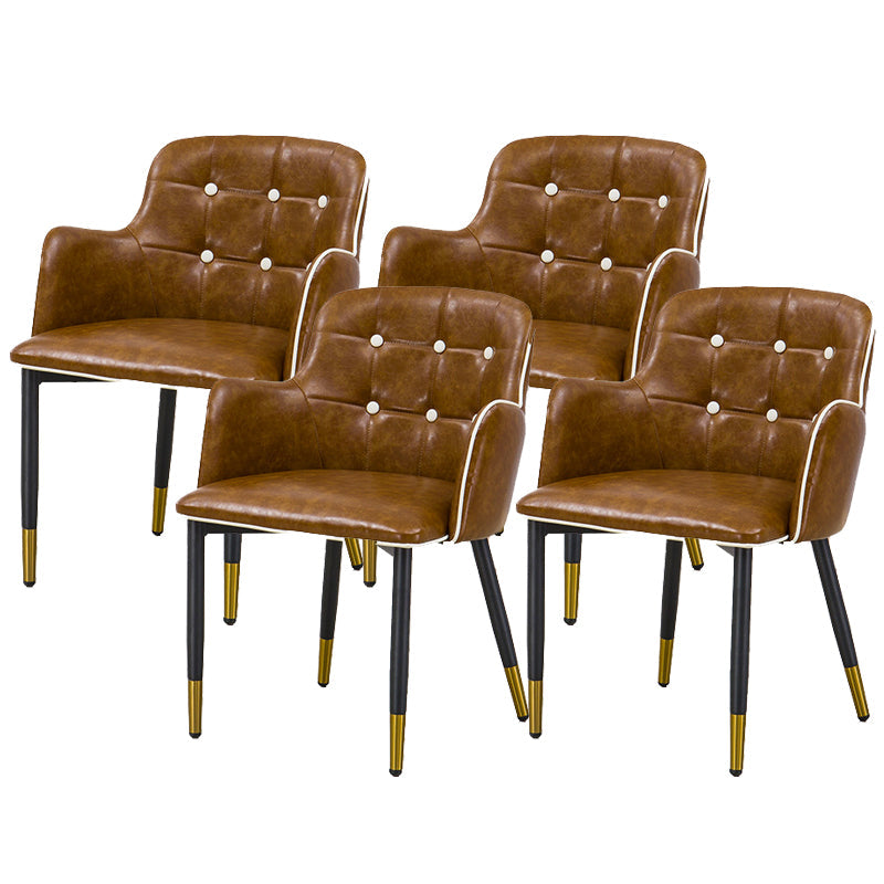 Glam Kitchen Dining Chairs Faux Leather Dining Arm Chair in Brown 4 Piece Set Clearhalo 'Dining Chairs' 'Dining Tables & Seating' 'dining_chair' 'furn' 'furn_dining_chair' 'Furniture' 'Kitchen & Dining Furniture' 6305028