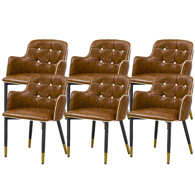 Glam Kitchen Dining Chairs Faux Leather Dining Arm Chair in Brown 6 Piece Set Clearhalo 'Dining Chairs' 'Dining Tables & Seating' 'dining_chair' 'furn' 'furn_dining_chair' 'Furniture' 'Kitchen & Dining Furniture' 6305030