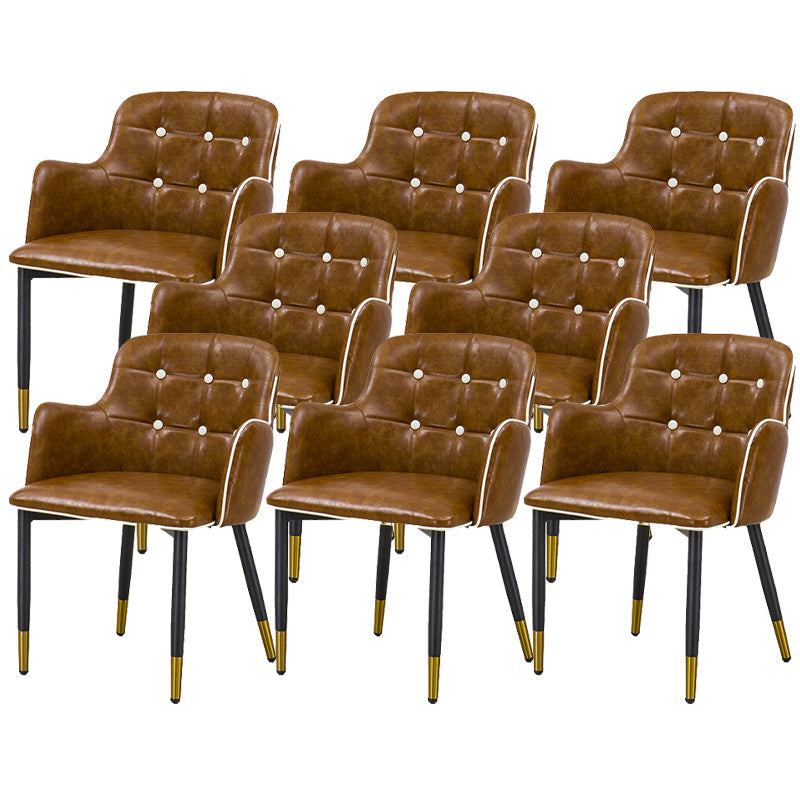 Glam Kitchen Dining Chairs Faux Leather Dining Arm Chair in Brown 8 Piece Set Clearhalo 'Dining Chairs' 'Dining Tables & Seating' 'dining_chair' 'furn' 'furn_dining_chair' 'Furniture' 'Kitchen & Dining Furniture' 6305032