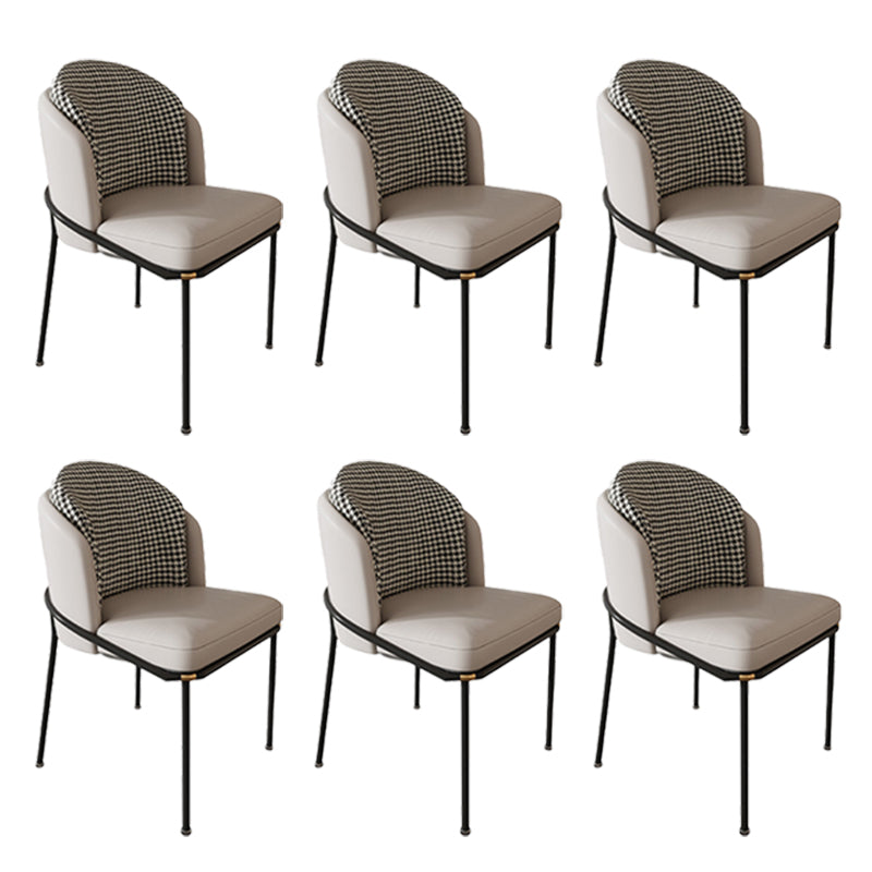 Glam Metal Kitchen Dining Chairs Upholstered Side Chairs with Black Legs Beige 6 Piece Set Clearhalo 'Dining Chairs' 'Dining Tables & Seating' 'dining_chair' 'furn' 'furn_dining_chair' 'Furniture' 'Kitchen & Dining Furniture' 6305149