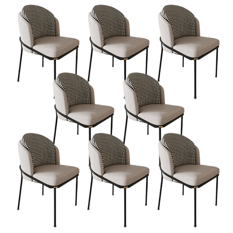 Glam Metal Kitchen Dining Chairs Upholstered Side Chairs with Black Legs Beige 8 Piece Set Clearhalo 'Dining Chairs' 'Dining Tables & Seating' 'dining_chair' 'furn' 'furn_dining_chair' 'Furniture' 'Kitchen & Dining Furniture' 6305150