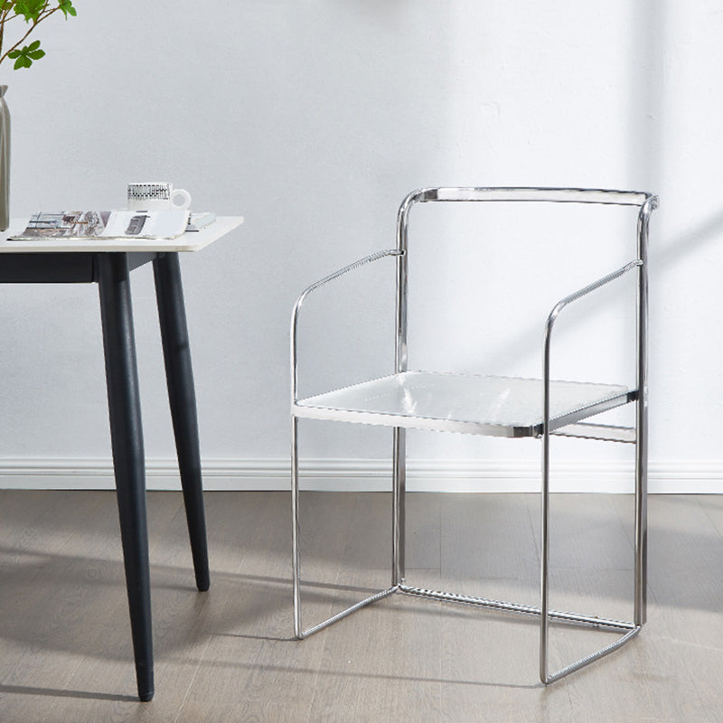 Sillas de comedor de cocina de metal silla lateral de comedor abierta en plata