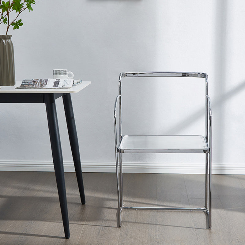 Sillas de comedor de cocina de metal silla lateral de comedor abierta en plata