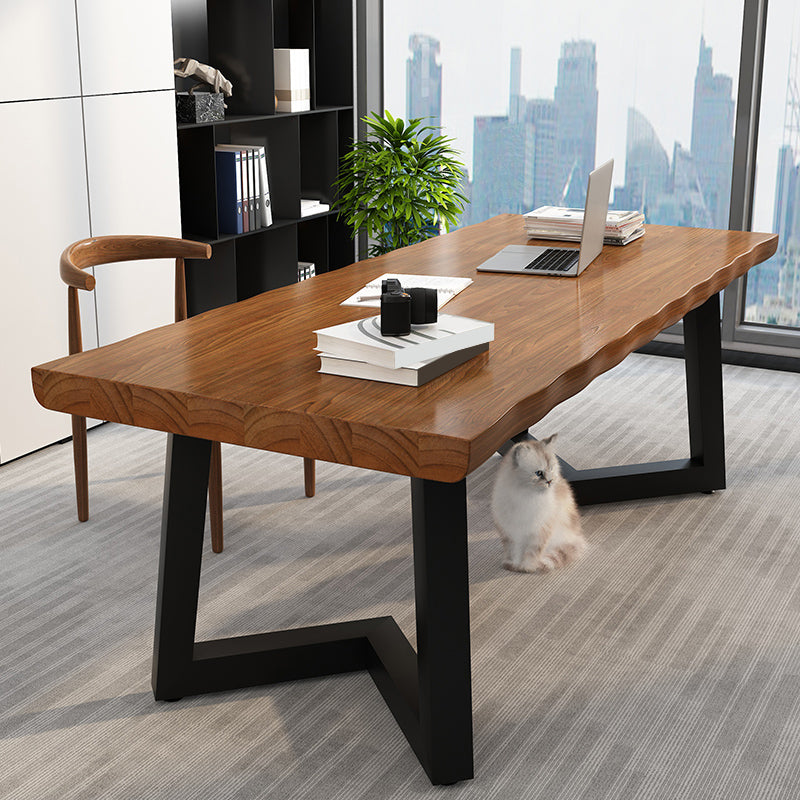 Solid Wood Industrial Writing Desk Rectangular Office Desk with Iron Legs Clearhalo 'furn' 'furn_office_desk' 'Furniture' 'Office Desks' 'Office Furniture' 'office_desk' 6309446