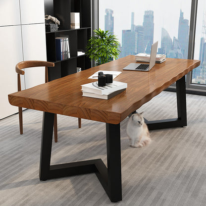 Solid Wood Industrial Writing Desk Rectangular Office Desk with Iron Legs Clearhalo 'furn' 'furn_office_desk' 'Furniture' 'Office Desks' 'Office Furniture' 'office_desk' 6309446
