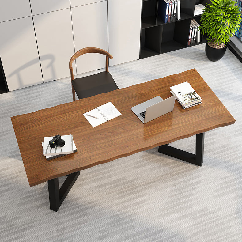 Solid Wood Industrial Writing Desk Rectangular Office Desk with Iron Legs 86.6"L x 35.4"W x 29.5"H Clearhalo 'furn' 'furn_office_desk' 'Furniture' 'Office Desks' 'Office Furniture' 'office_desk' 6309449