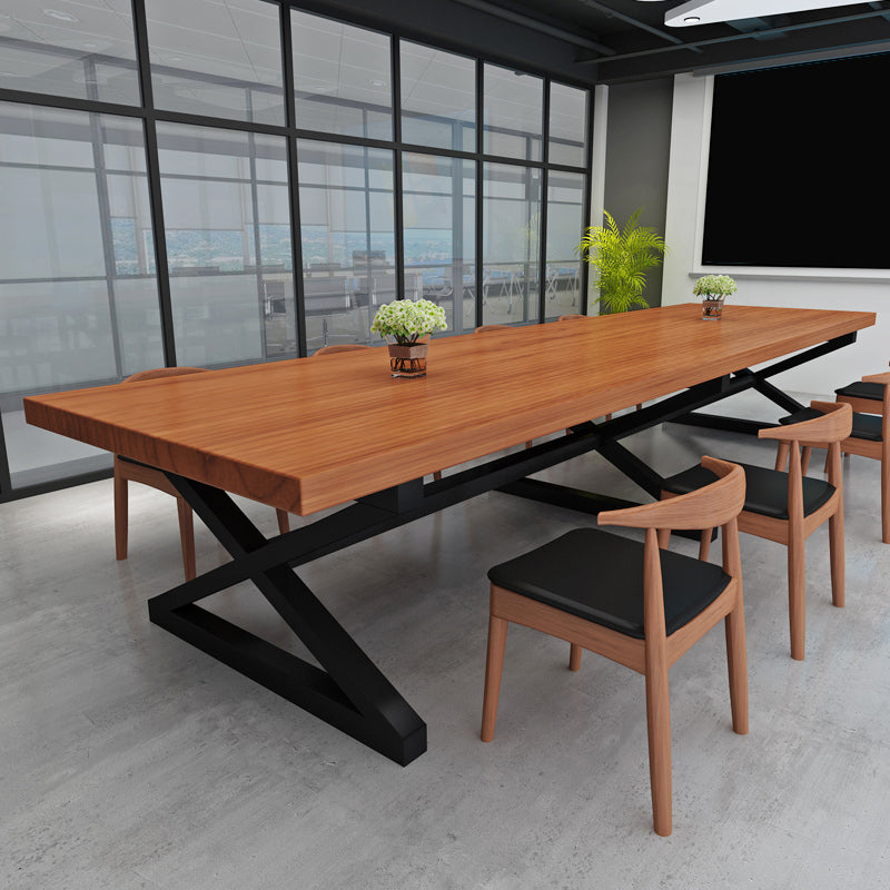 Industrieel schrijfbureau bruin massief hout rechthoekig kantoor bureau