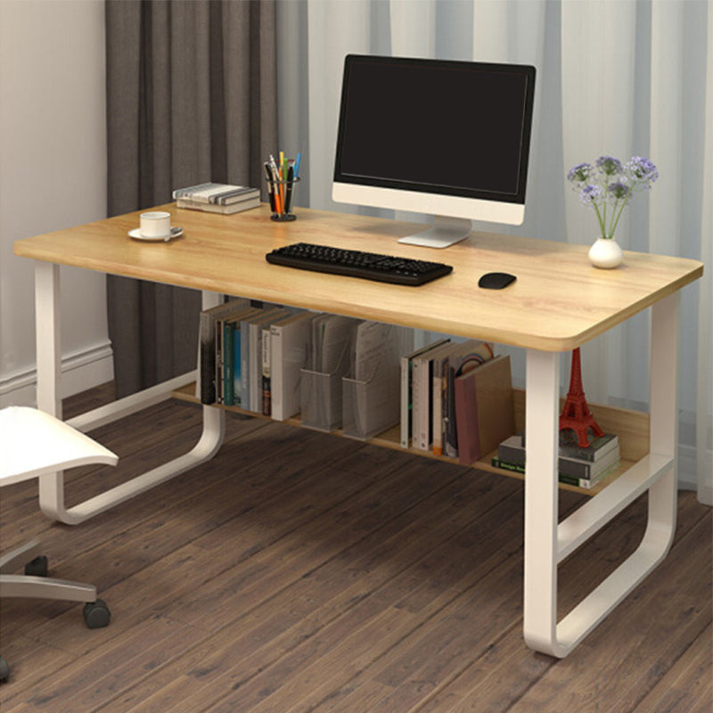 Rectangular Wood Office Desk Bedroom Writing Desk with Metal Legs 39.4"L x 23.6"W x 28.3"H Natural Clearhalo 'furn' 'furn_office_desk' 'Furniture' 'Office Desks' 'Office Furniture' 'office_desk' 6310083