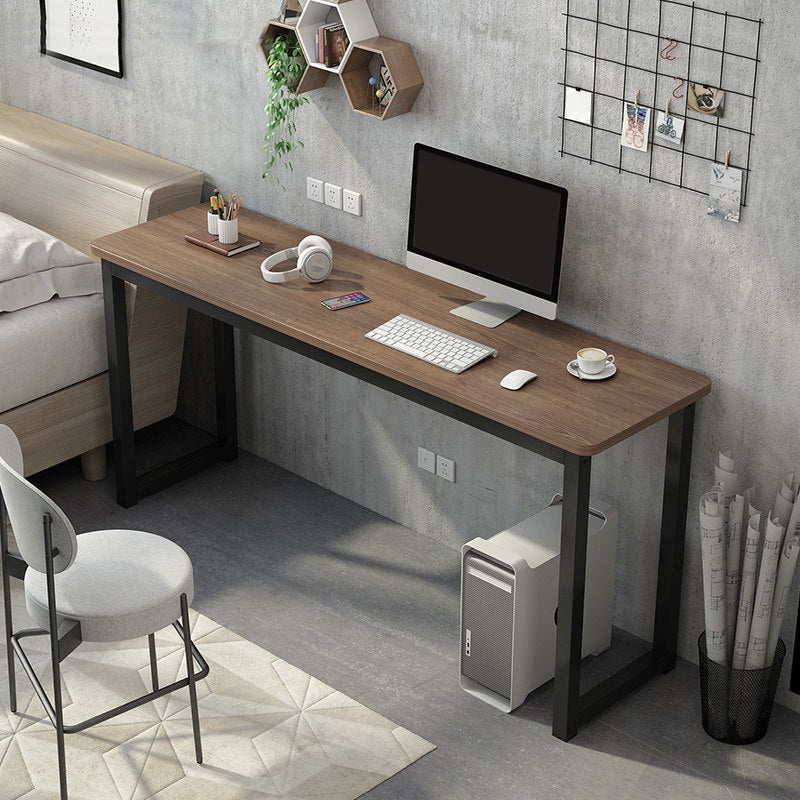 Rectangular Wood Office Desk Bedroom Writing Desk with Metal Legs 55.1"L x 15.7"W x 29.1"H Brown Clearhalo 'furn' 'furn_office_desk' 'Furniture' 'Office Desks' 'Office Furniture' 'office_desk' 6310091