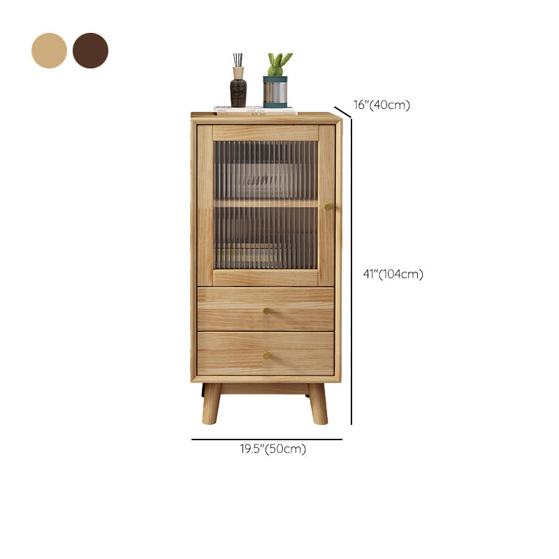 19. 7 "W Glas Paned Accent Cabinet Pine Wood 1 - Deur en 2 - Ladepas
