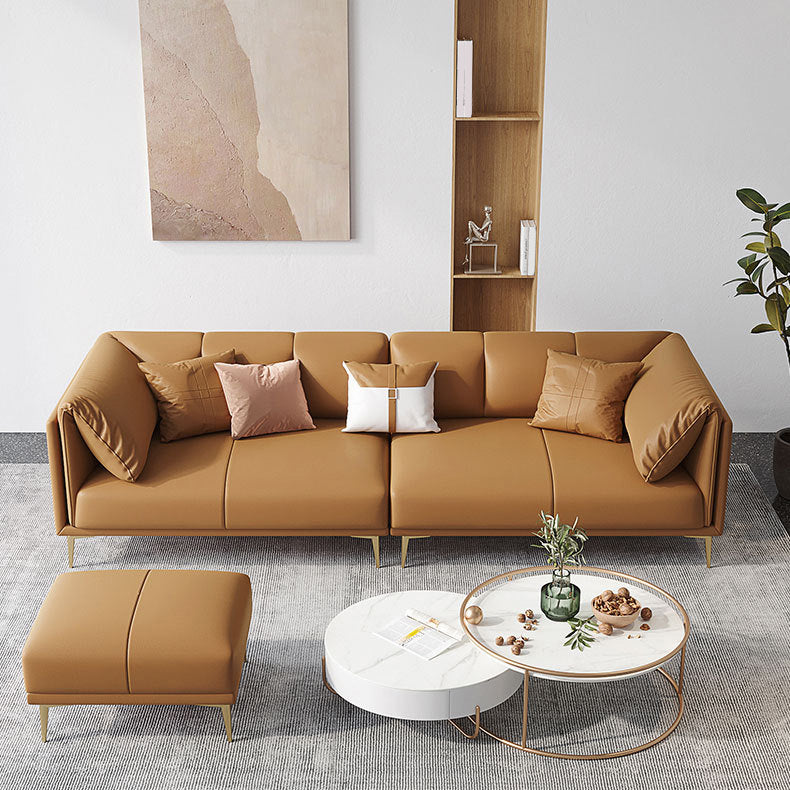 Modern Leather Pillow Top Arm Sofa Cushions Standard Sofa in Oragne Clearhalo 'furn' 'furn_sofas' 'Furniture' 'Living Room Furniture' 'Sofa' 'sofas' 6310495