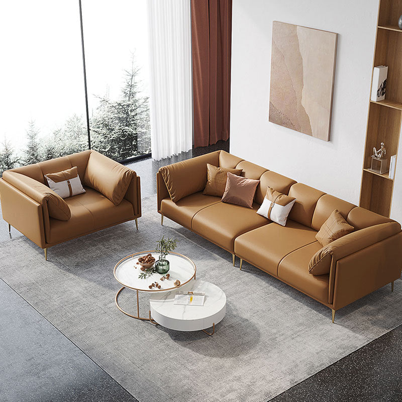 Modern Leather Pillow Top Arm Sofa Cushions Standard Sofa in Oragne Clearhalo 'furn' 'furn_sofas' 'Furniture' 'Living Room Furniture' 'Sofa' 'sofas' 6310496