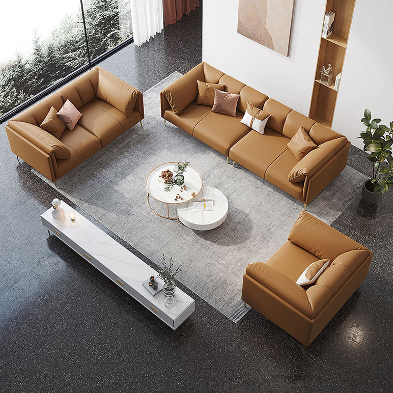 Modern Leather Pillow Top Arm Sofa Cushions Standard Sofa in Oragne Clearhalo 'furn' 'furn_sofas' 'Furniture' 'Living Room Furniture' 'Sofa' 'sofas' 6310497