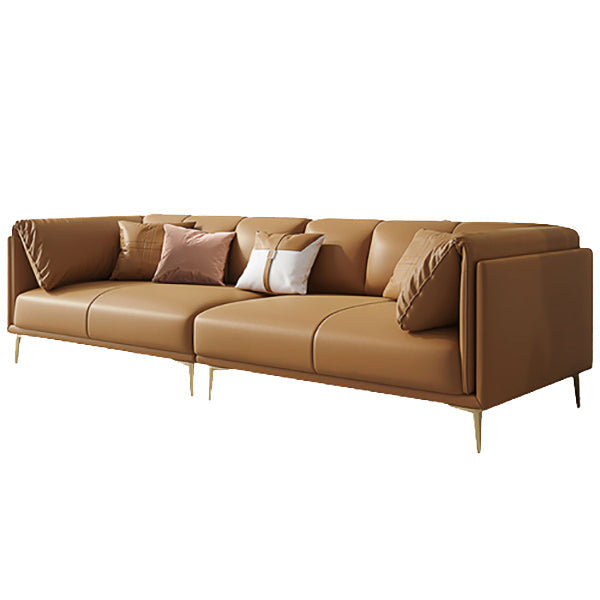 Modern Leather Pillow Top Arm Sofa Cushions Standard Sofa in Oragne Clearhalo 'furn' 'furn_sofas' 'Furniture' 'Living Room Furniture' 'Sofa' 'sofas' 6310498