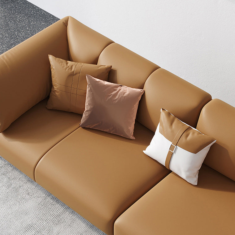 Modern Leather Pillow Top Arm Sofa Cushions Standard Sofa in Oragne Clearhalo 'furn' 'furn_sofas' 'Furniture' 'Living Room Furniture' 'Sofa' 'sofas' 6310500