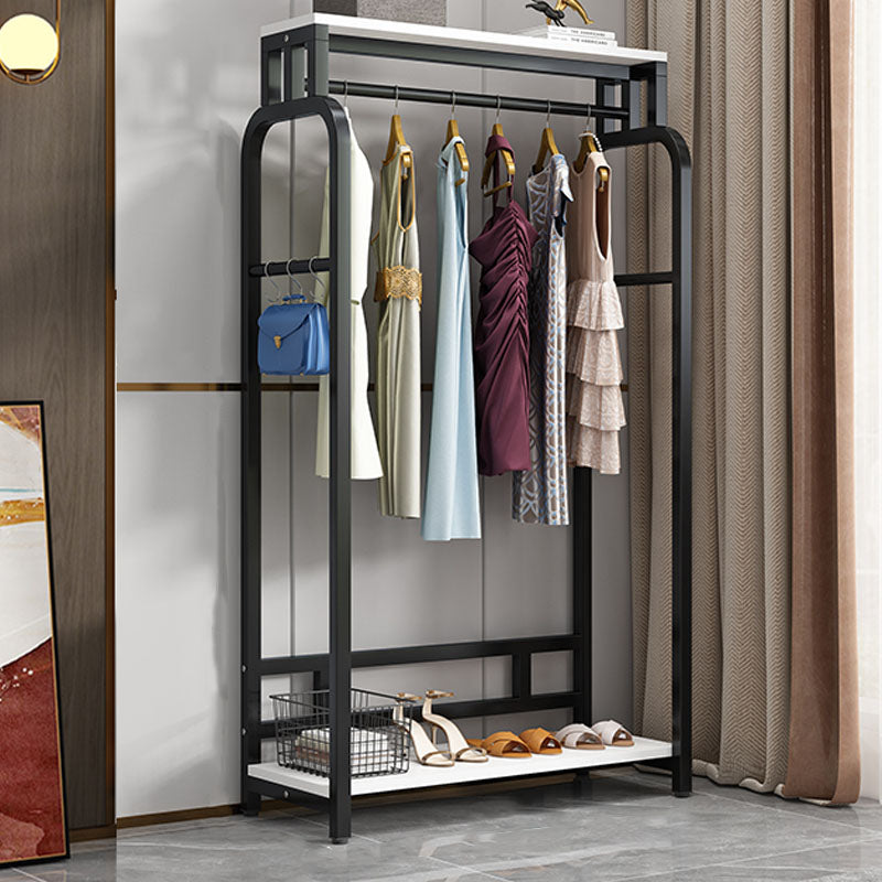 Modern Metal Entryway Kit Hanging Rail and 2 Storage Shelving Coat Hanger 31"L x 16"W x 59"H Black Clearhalo 'Entry & Mudroom Furniture' 'furn' 'furn_hall_tree_coat_racks' 'Furniture' 'Hall Trees & Coat Racks' 'hall_tree_coat_racks' 6310710