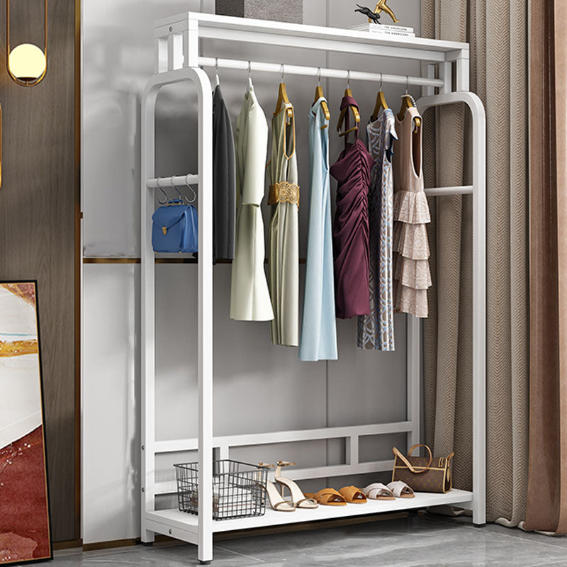 Modern Metal Entryway Kit Hanging Rail and 2 Storage Shelving Coat Hanger 39.5"L x 16"W x 59"H White Clearhalo 'Entry & Mudroom Furniture' 'furn' 'furn_hall_tree_coat_racks' 'Furniture' 'Hall Trees & Coat Racks' 'hall_tree_coat_racks' 6310713