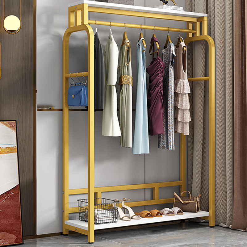 Modern Metal Entryway Kit Hanging Rail and 2 Storage Shelving Coat Hanger 47"L x 16"W x 59"H Gold Clearhalo 'Entry & Mudroom Furniture' 'furn' 'furn_hall_tree_coat_racks' 'Furniture' 'Hall Trees & Coat Racks' 'hall_tree_coat_racks' 6310720