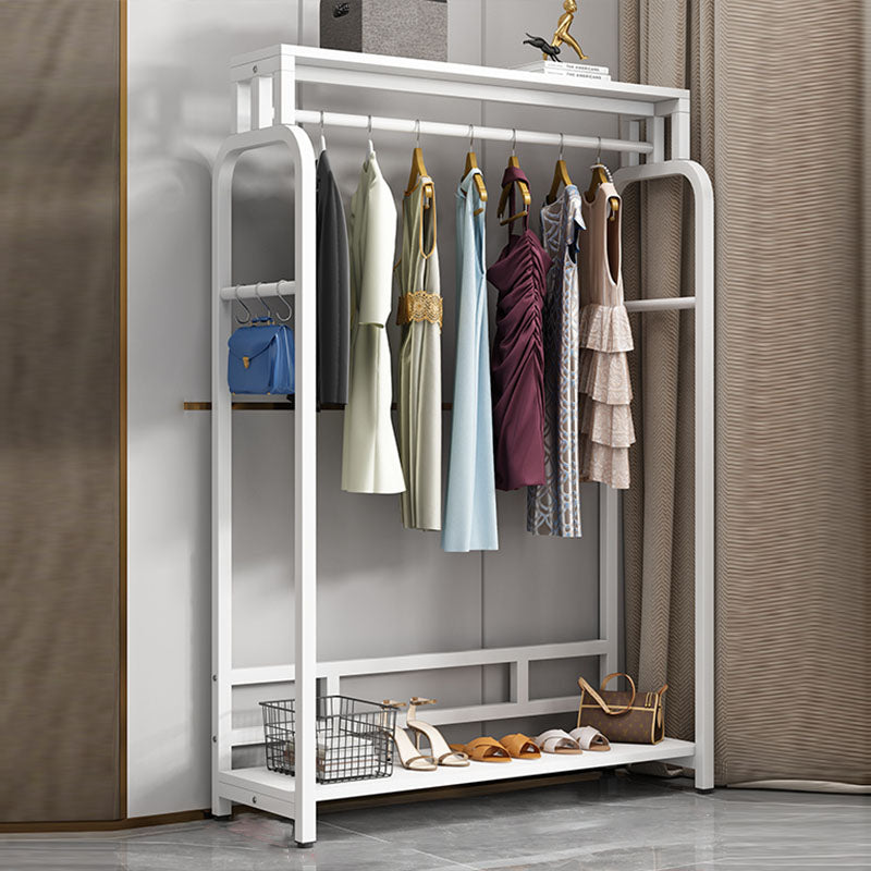 Modern Metal Entryway Kit Hanging Rail and 2 Storage Shelving Coat Hanger 55"L x 16"W x 59"H White Clearhalo 'Entry & Mudroom Furniture' 'furn' 'furn_hall_tree_coat_racks' 'Furniture' 'Hall Trees & Coat Racks' 'hall_tree_coat_racks' 6310726