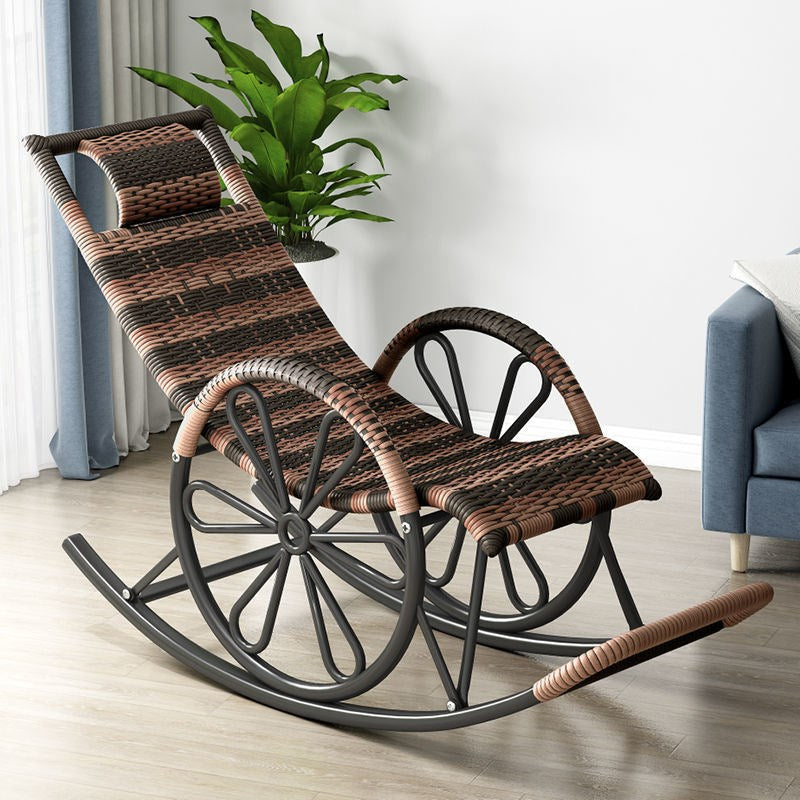 Rattan Modern Rocking Chair Woven Rope Rocker Chair in Black Light Brown Clearhalo 'Chairs & Seating' 'furn' 'furn_rocking_chairs' 'Furniture' 'Living Room Furniture' 'Rocking Chairs' 'rocking_chairs' 6311100