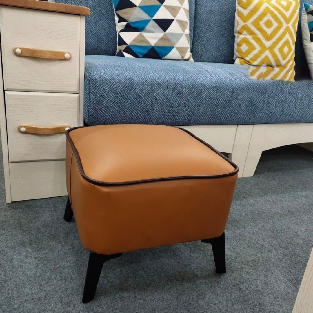Mid-Century Modern Pouf Ottoman Faux Leather Upholstered Square Ottoman with Chair Legs Clearhalo 'furn' 'furn_ottomans_poufs' 'Furniture' 'Living Room Furniture' 'Ottomans & Poufs' 'ottomans_poufs' 6311196
