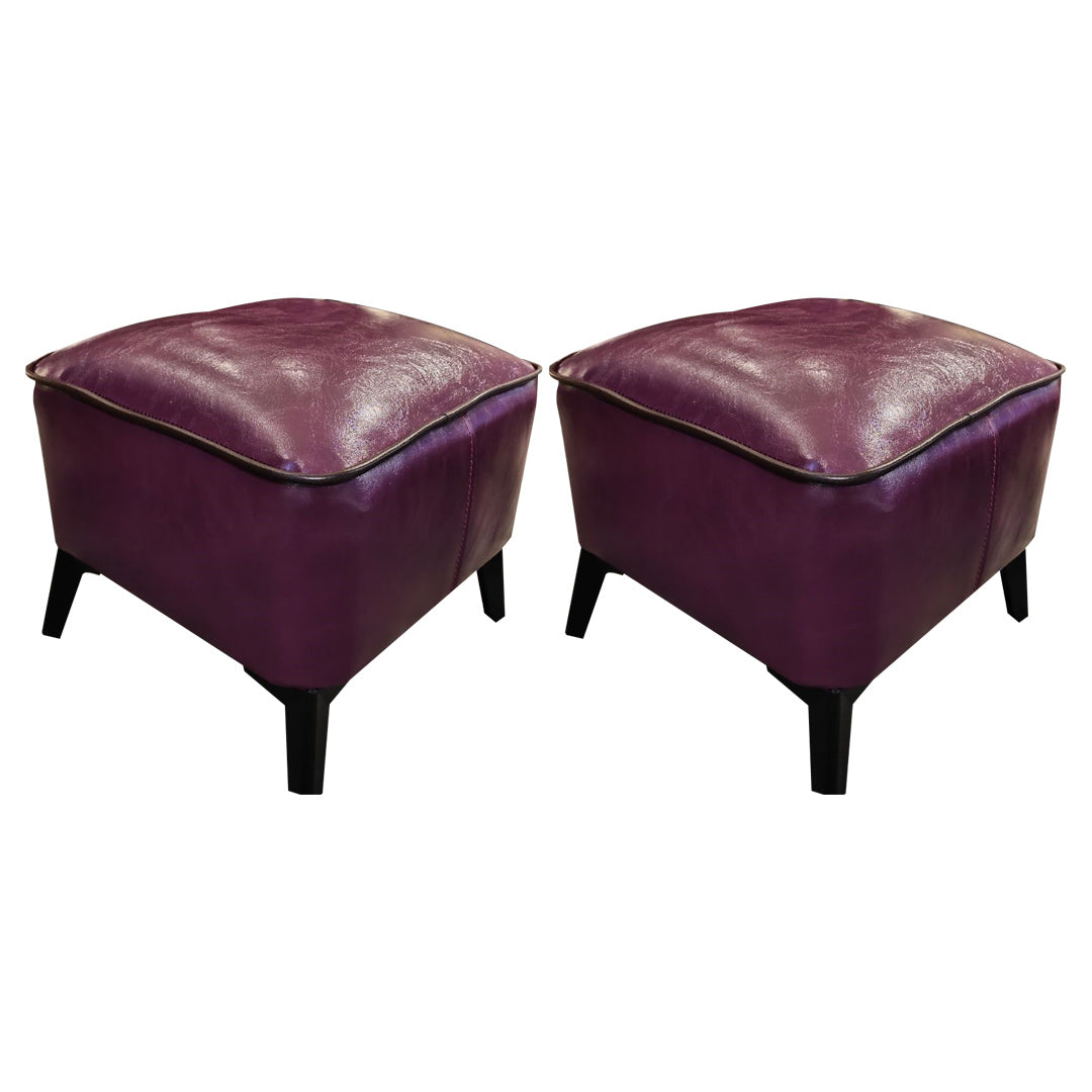 Mid-Century Modern Pouf Ottoman Faux Leather Upholstered Square Ottoman with Chair Legs Violet 2 Piece Set Clearhalo 'furn' 'furn_ottomans_poufs' 'Furniture' 'Living Room Furniture' 'Ottomans & Poufs' 'ottomans_poufs' 6311198