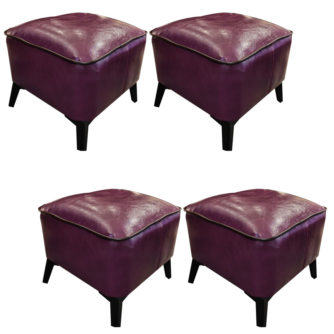 Mid-Century Modern Pouf Ottoman Faux Leather Upholstered Square Ottoman with Chair Legs Violet 4 Piece Set Clearhalo 'furn' 'furn_ottomans_poufs' 'Furniture' 'Living Room Furniture' 'Ottomans & Poufs' 'ottomans_poufs' 6311200