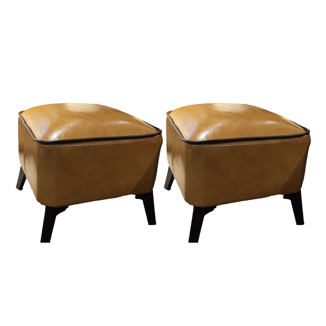 Mid-Century Modern Pouf Ottoman Faux Leather Upholstered Square Ottoman with Chair Legs Yellow 2 Piece Set Clearhalo 'furn' 'furn_ottomans_poufs' 'Furniture' 'Living Room Furniture' 'Ottomans & Poufs' 'ottomans_poufs' 6311204