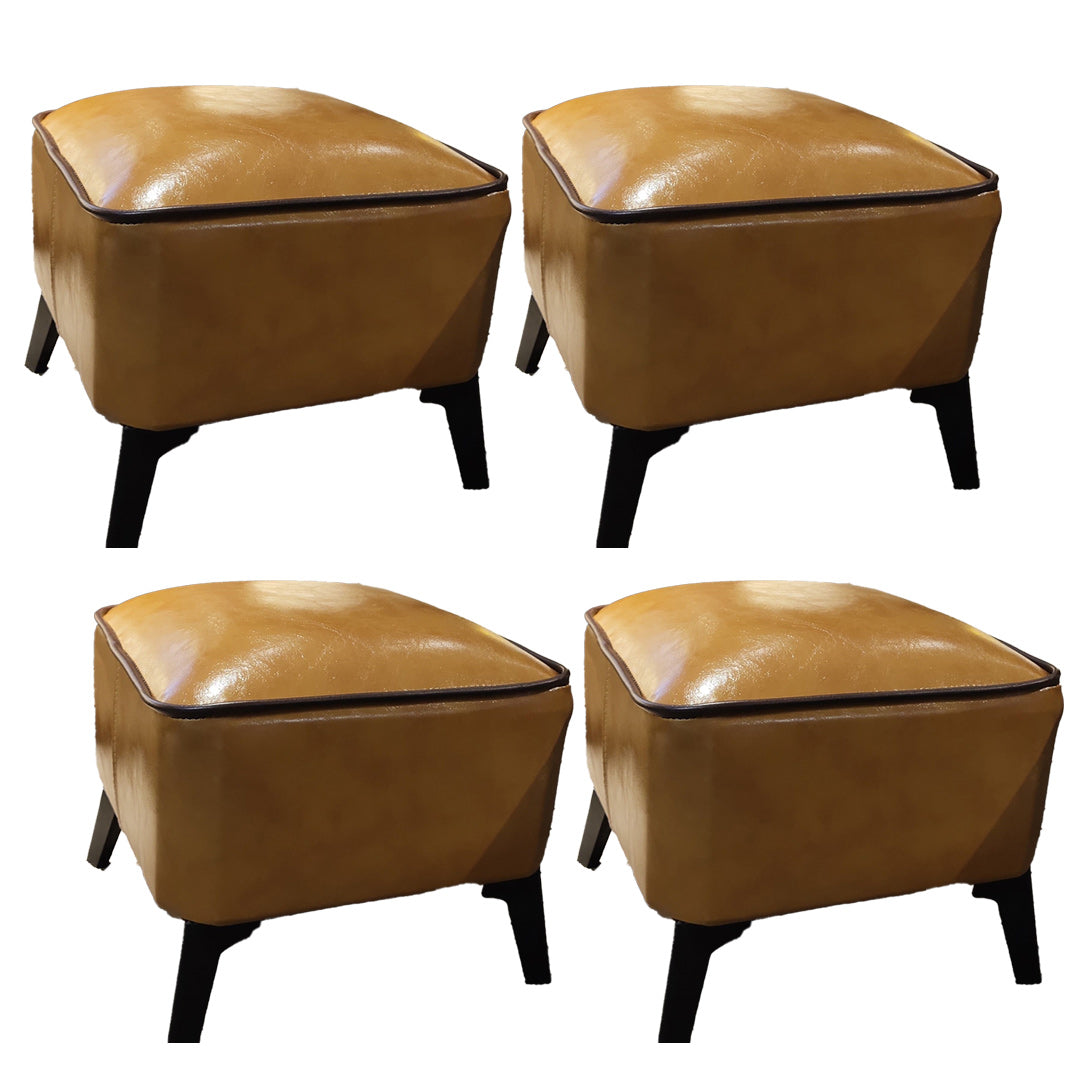 Mid-Century Modern Pouf Ottoman Faux Leather Upholstered Square Ottoman with Chair Legs Yellow 4 Piece Set Clearhalo 'furn' 'furn_ottomans_poufs' 'Furniture' 'Living Room Furniture' 'Ottomans & Poufs' 'ottomans_poufs' 6311206