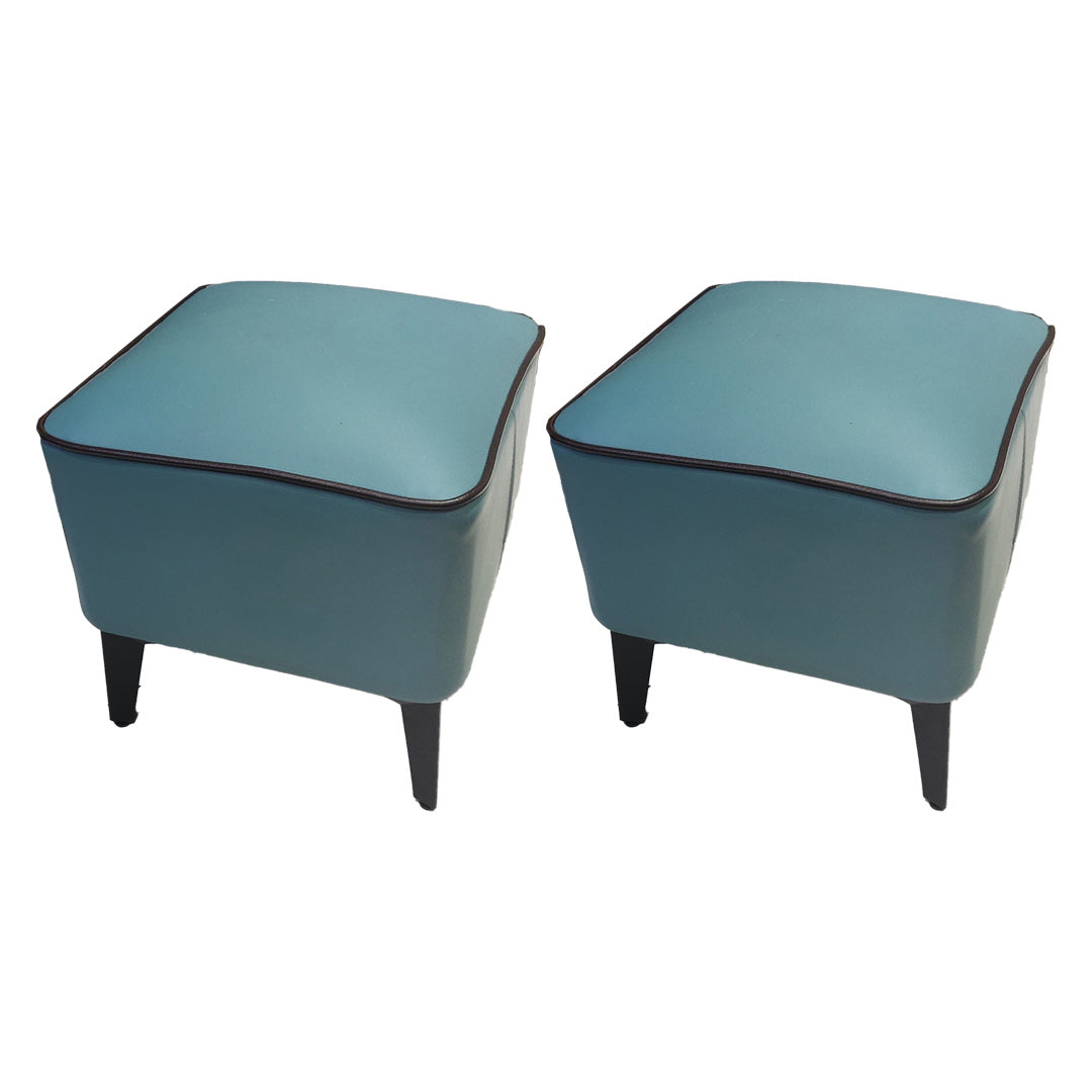 Mid-Century Modern Pouf Ottoman Faux Leather Upholstered Square Ottoman with Chair Legs Green 2 Piece Set Clearhalo 'furn' 'furn_ottomans_poufs' 'Furniture' 'Living Room Furniture' 'Ottomans & Poufs' 'ottomans_poufs' 6311216