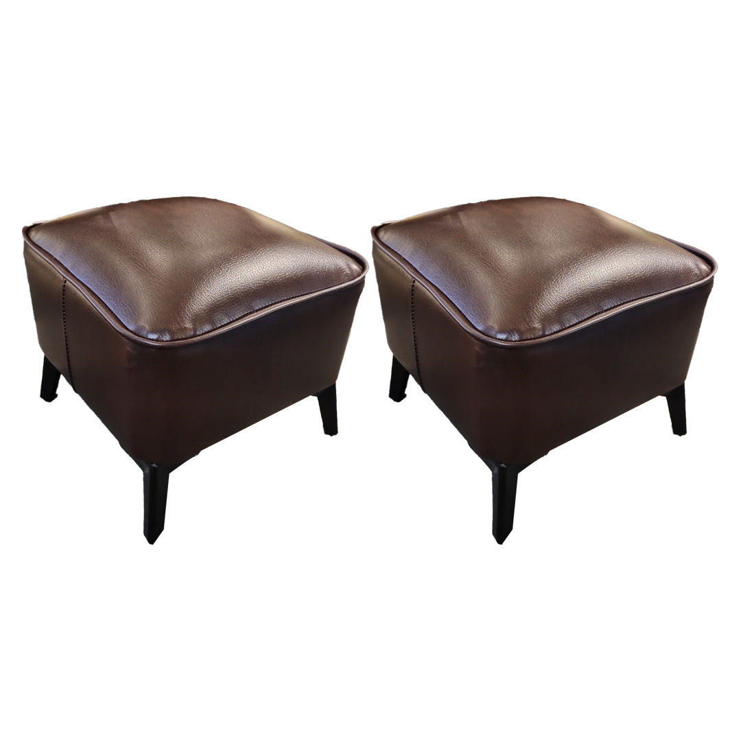 Mid-Century Modern Pouf Ottoman Faux Leather Upholstered Square Ottoman with Chair Legs Brown 2 Piece Set Clearhalo 'furn' 'furn_ottomans_poufs' 'Furniture' 'Living Room Furniture' 'Ottomans & Poufs' 'ottomans_poufs' 6311222
