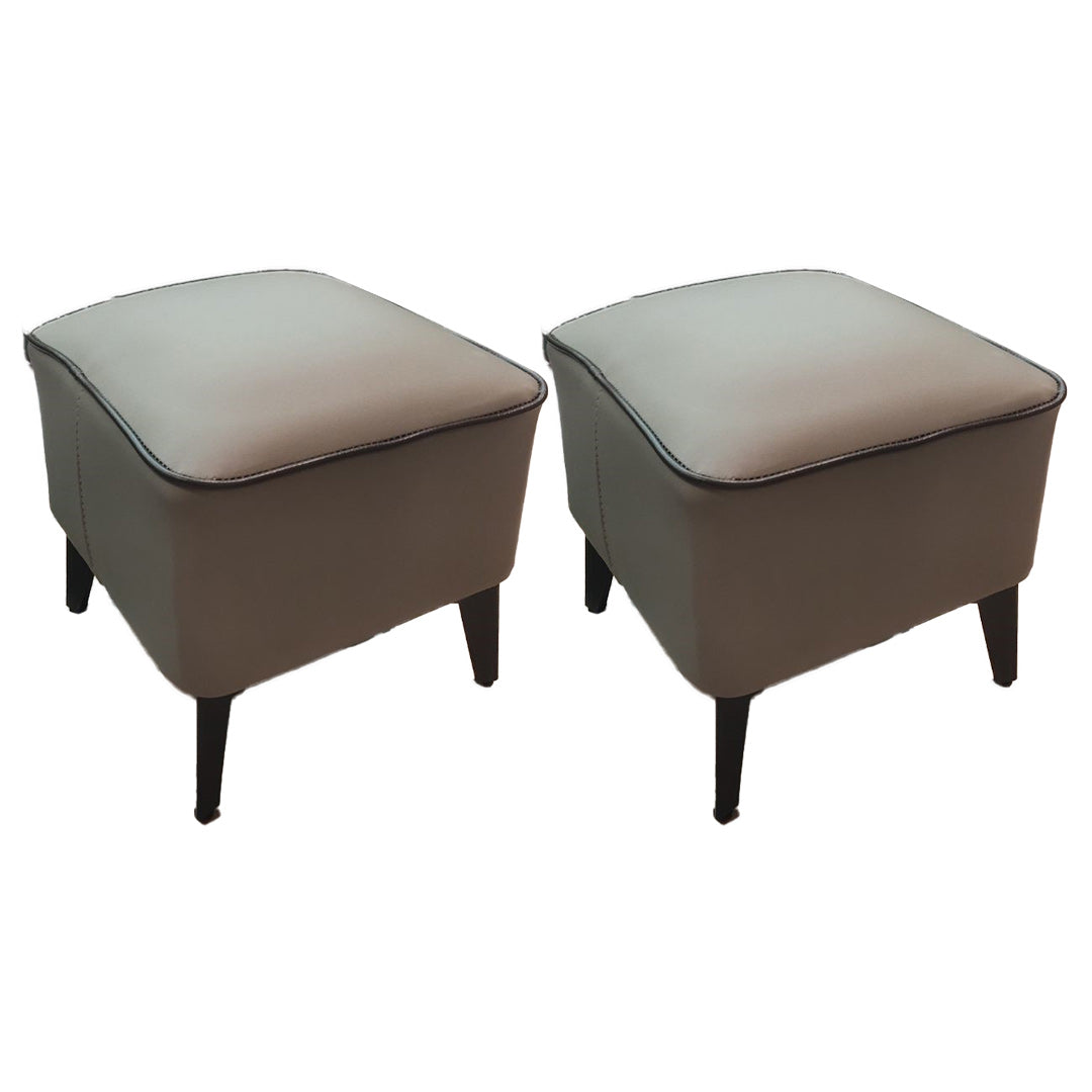 Mid-Century Modern Pouf Ottoman Faux Leather Upholstered Square Ottoman with Chair Legs Dark Gray 2 Piece Set Clearhalo 'furn' 'furn_ottomans_poufs' 'Furniture' 'Living Room Furniture' 'Ottomans & Poufs' 'ottomans_poufs' 6311227