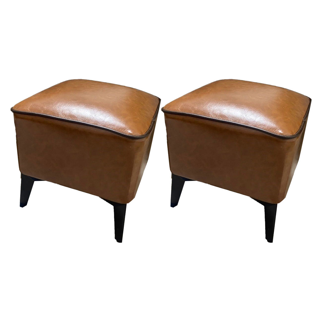 Mid-Century Modern Pouf Ottoman Faux Leather Upholstered Square Ottoman with Chair Legs Tan 2 Piece Set Clearhalo 'furn' 'furn_ottomans_poufs' 'Furniture' 'Living Room Furniture' 'Ottomans & Poufs' 'ottomans_poufs' 6311230