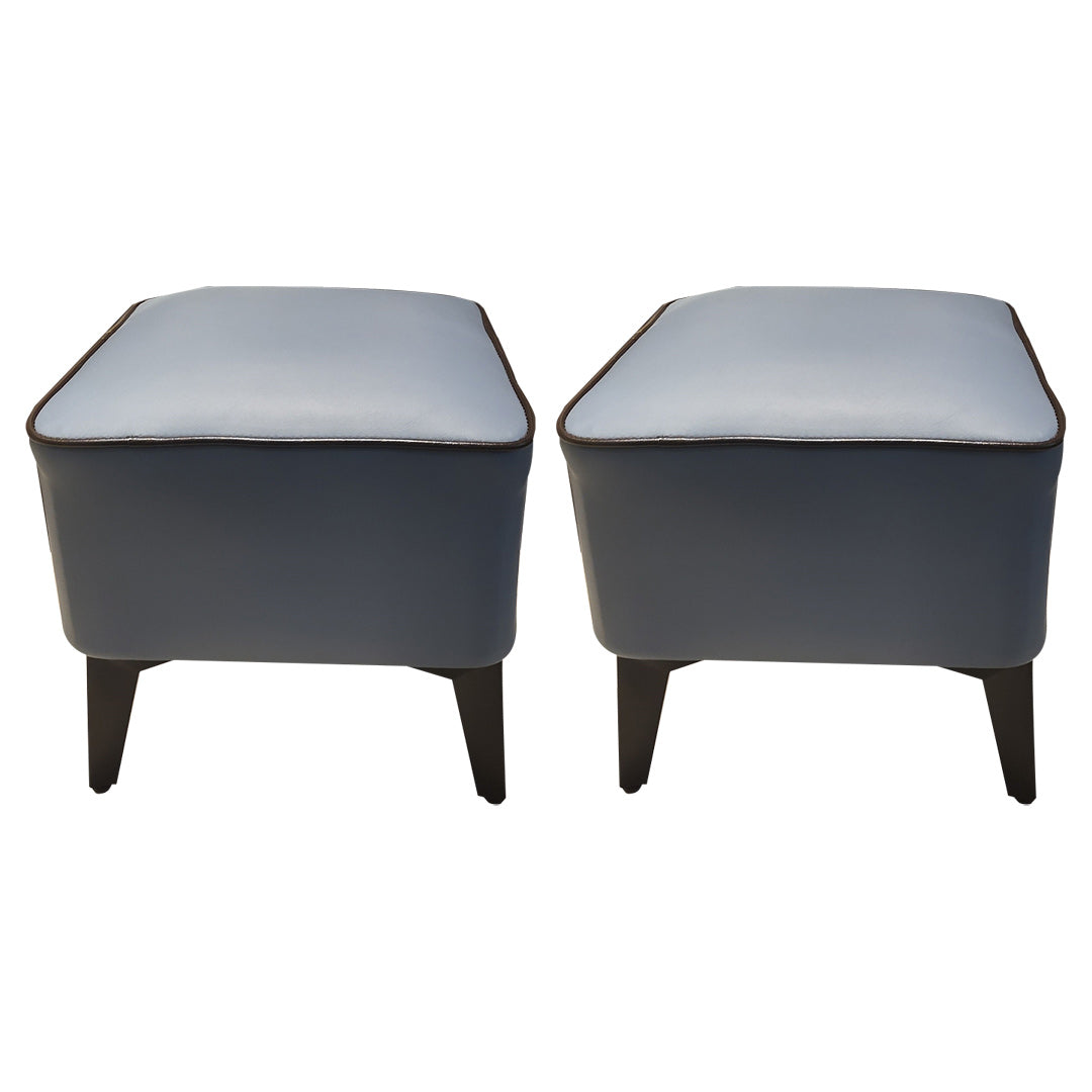 Mid-Century Modern Pouf Ottoman Faux Leather Upholstered Square Ottoman with Chair Legs Blue Gray 2 Piece Set Clearhalo 'furn' 'furn_ottomans_poufs' 'Furniture' 'Living Room Furniture' 'Ottomans & Poufs' 'ottomans_poufs' 6311236