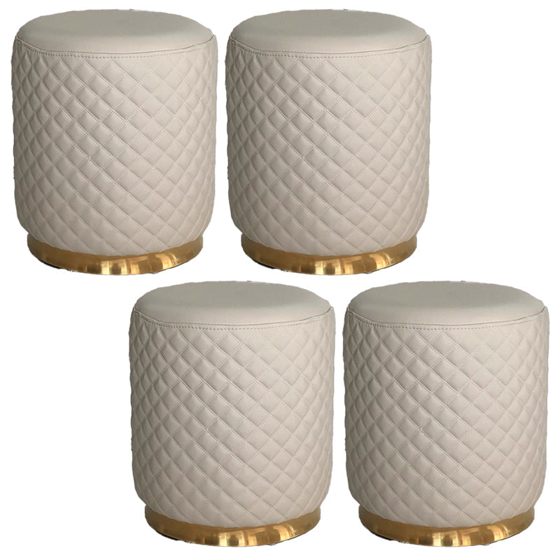 Glam Pouf Ottoman Genuine Leather Upholstered Solid Color Square Ottoman Round Light Gray 4 Piece Set Clearhalo 'furn' 'furn_ottomans_poufs' 'Furniture' 'Living Room Furniture' 'Ottomans & Poufs' 'ottomans_poufs' 6311394